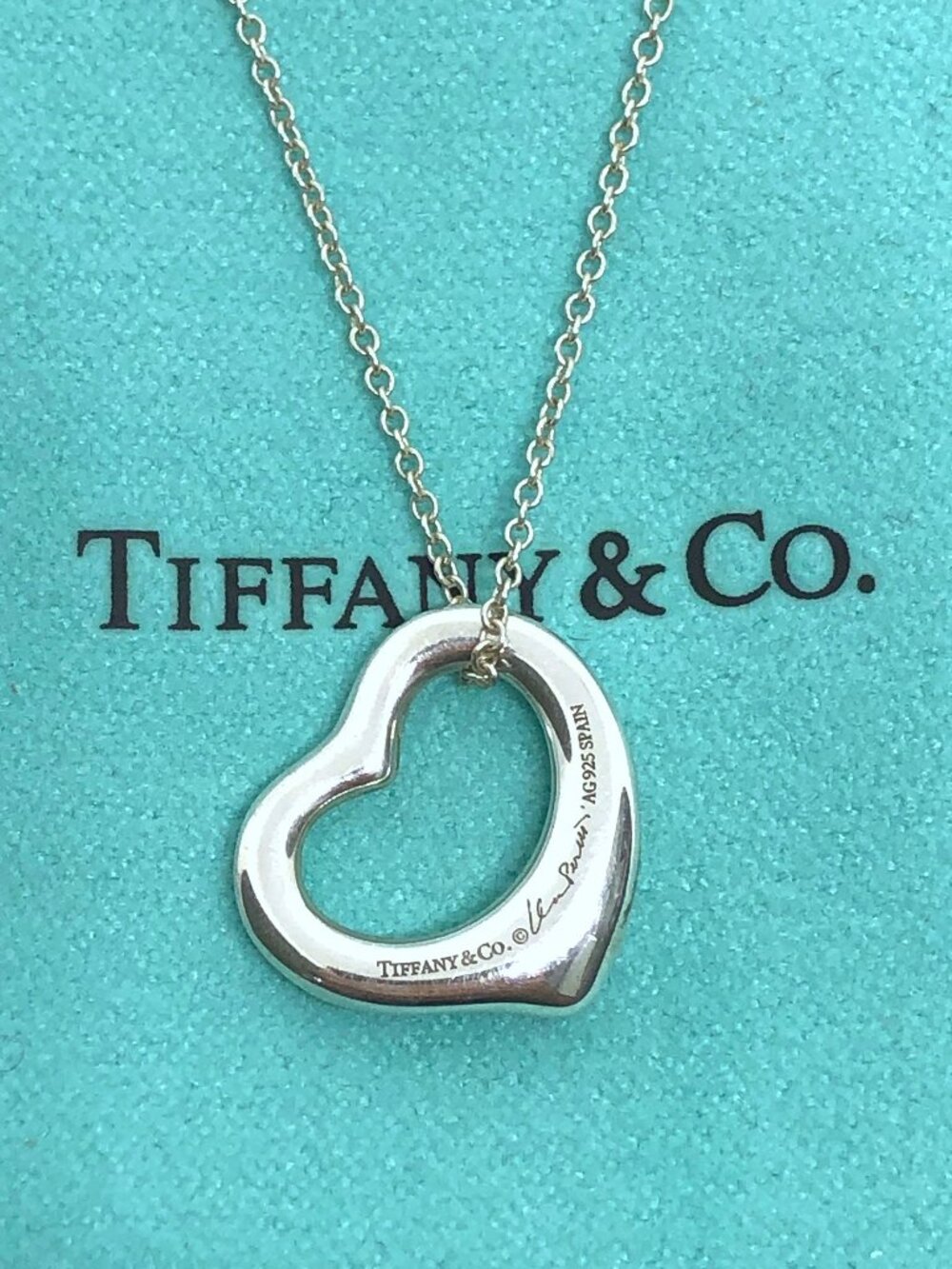 Tiffany & Co. Elsa Peretti 925 Sterling Silver Open Heart Pendant Necklace